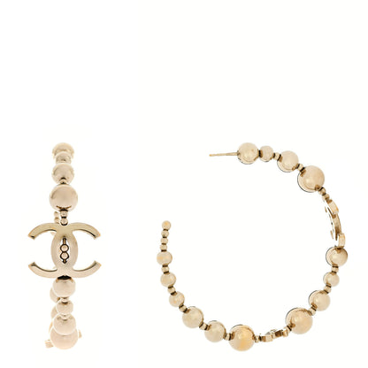 Chanel Metal Bead CC Hoop Earrings Gold 1 of 5