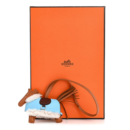 Hermes Milo Lambskin Merinos Wool Grigri Rodeo Robeo Plush Bag Charm PM Gold Terre Celeste Ecru 4 of 4