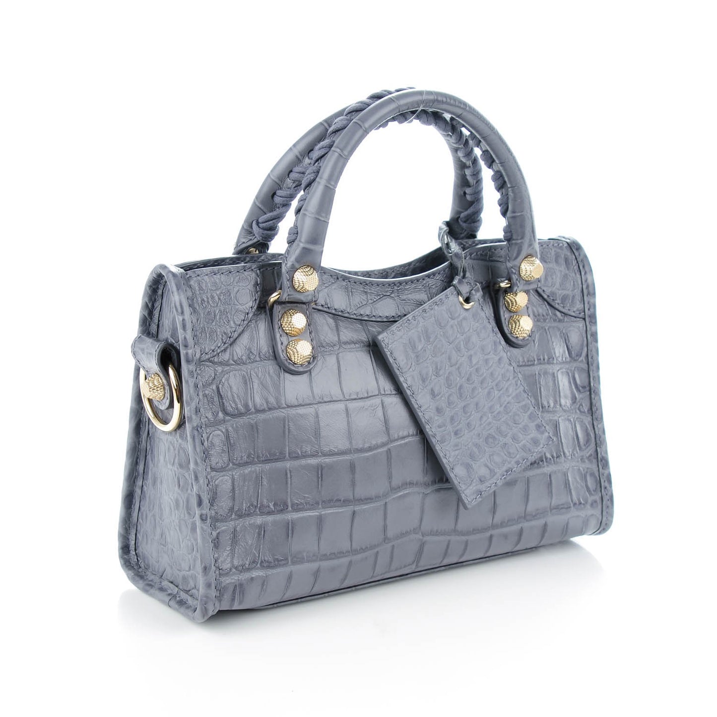 Calfskin Crocodile Embossed Giant 12 Gold Hardware Mini City Gris Beton