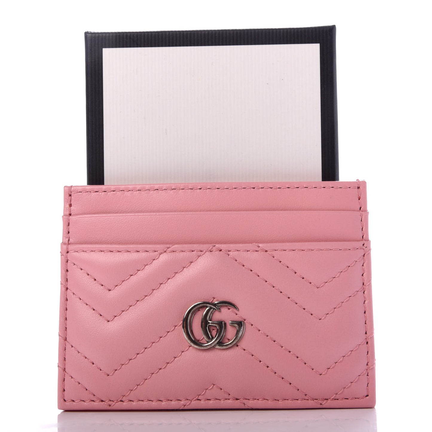 Calfskin Matelasse GG Marmont Card Holder Wild Rose