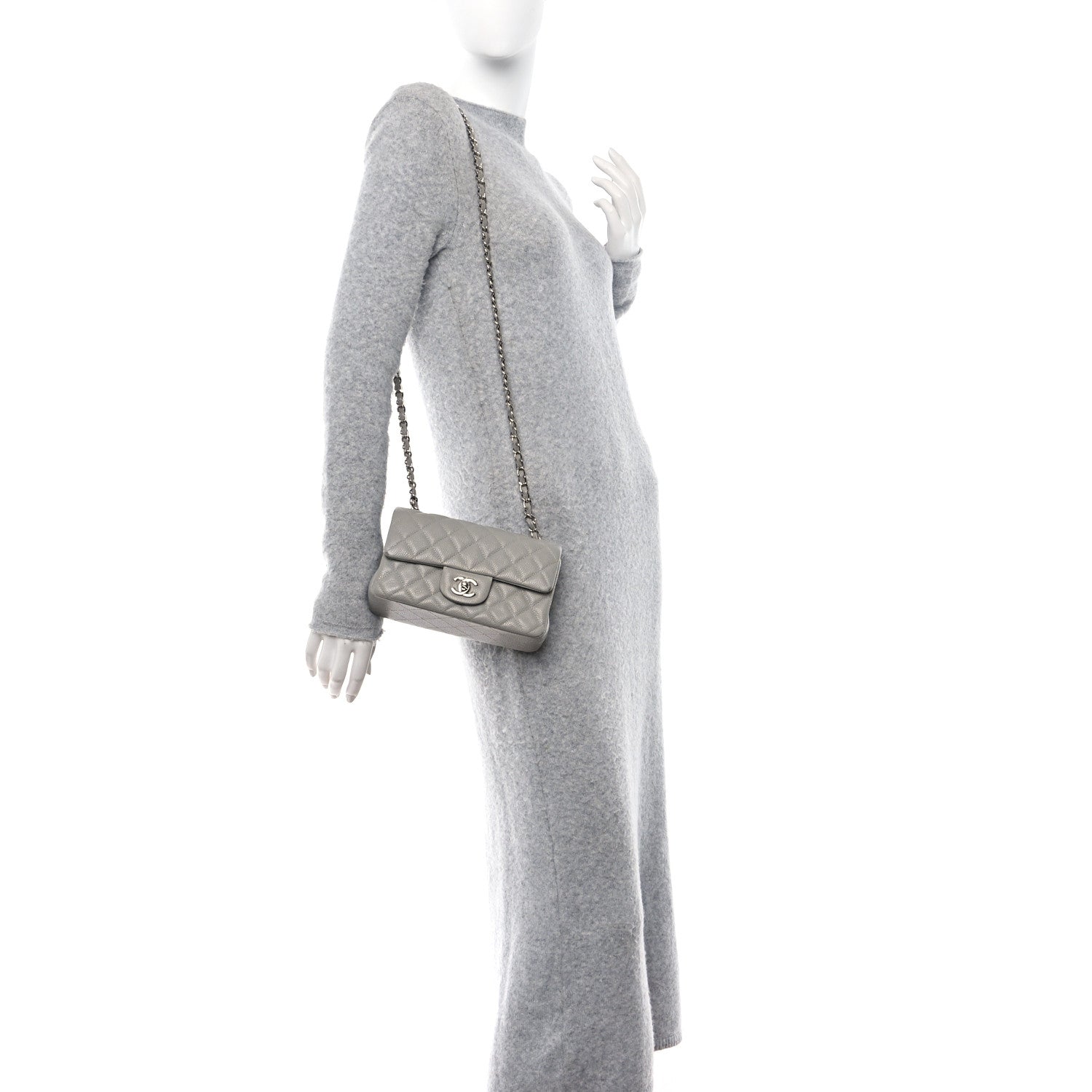 Chanel Caviar Quilted Mini Rectangular Flap Light Grey 2 of 13