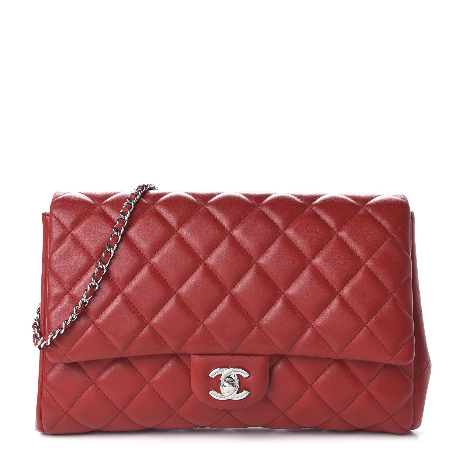 Chanel Lambskin Quilted Clutch With Chain Flap Red 1 of 11