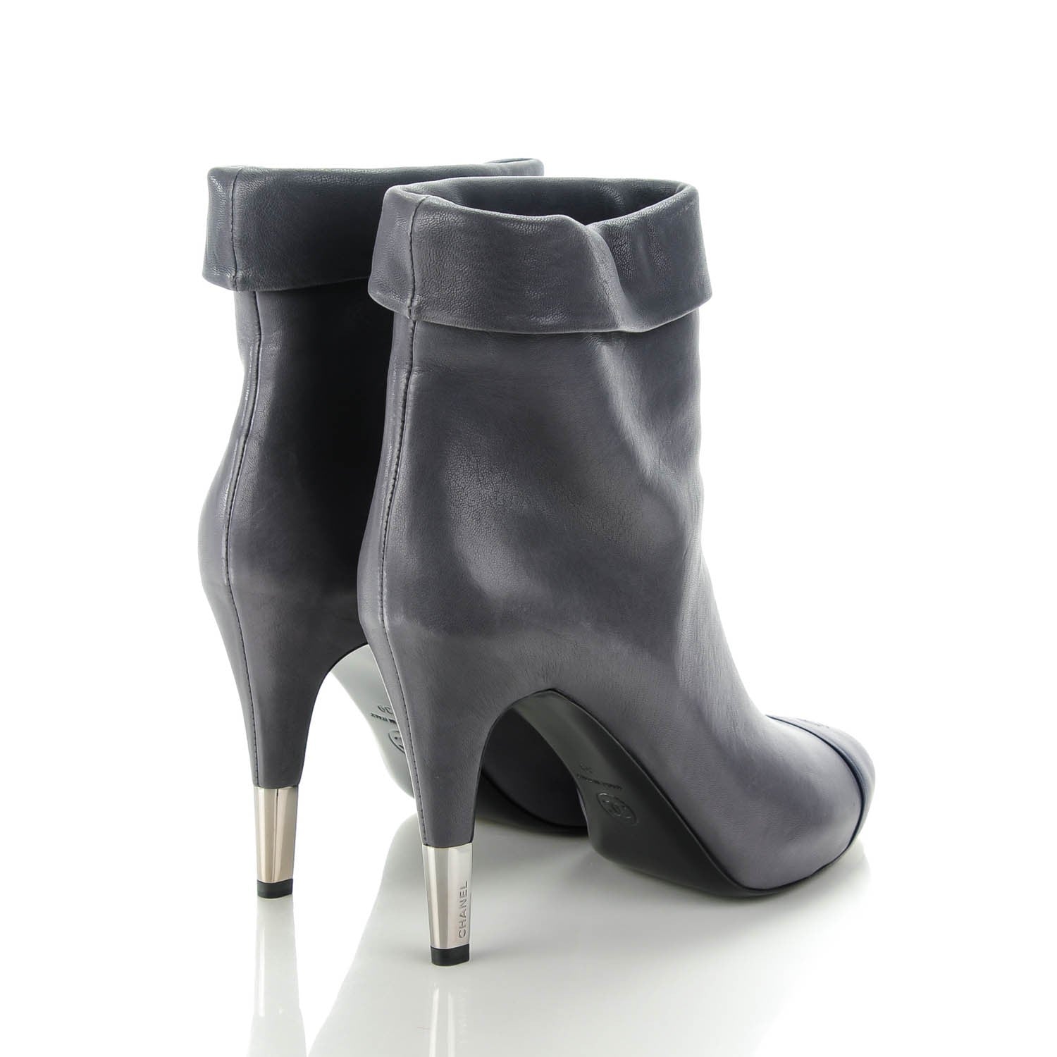 Chanel Lambskin CC Cap Toe Ankle Boots 39 Grey 4 of 9