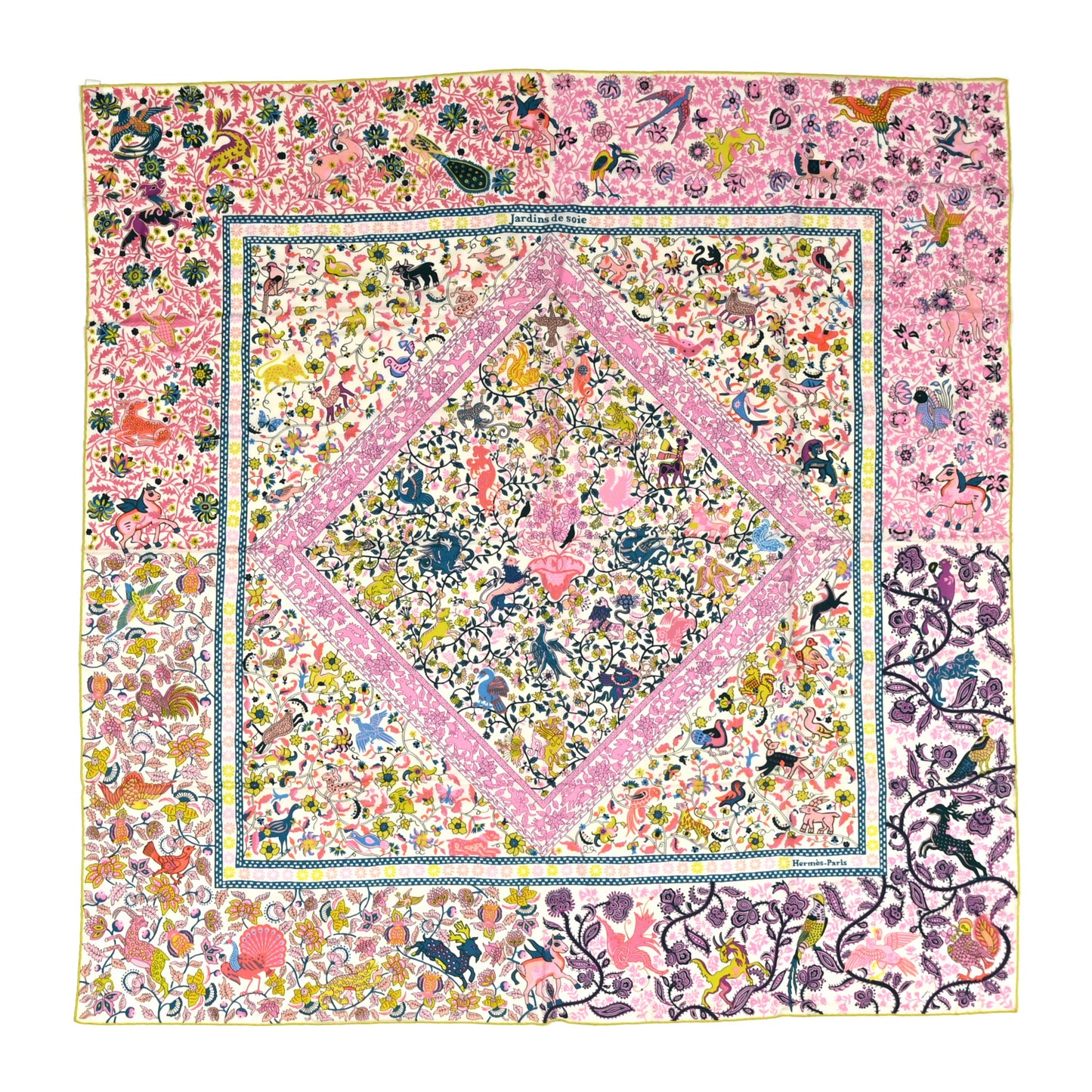 Cashmere Silk Jardins De Soie Shawl 140 Rose Bonbon Jaune