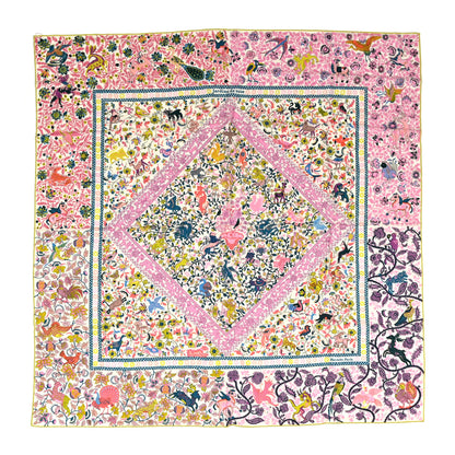 Hermes Cashmere Silk Jardins De Soie Shawl 140 Rose Bonbon Jaune 1 of 6