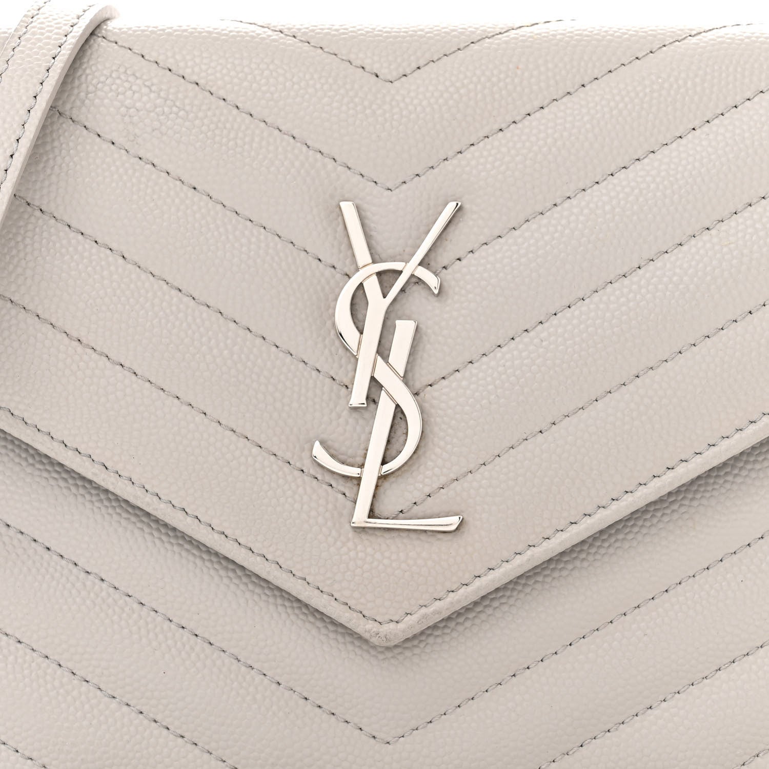 Saint Laurent Grain De Poudre Matelasse Chevron Monogram Envelope Chain Wallet Fog 8 of 13