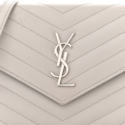 Saint Laurent Grain De Poudre Matelasse Chevron Monogram Envelope Chain Wallet Fog 8 of 13