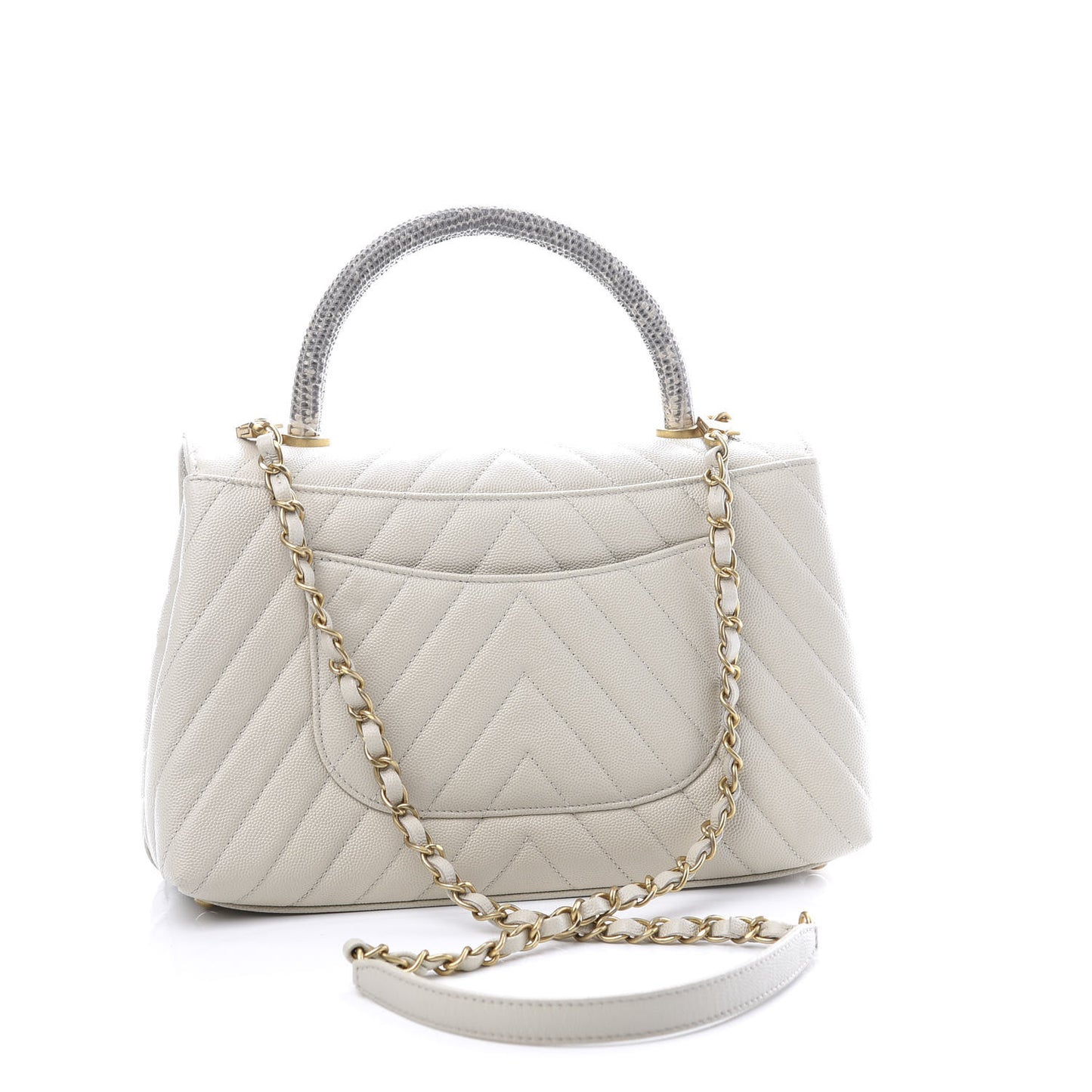 Caviar Lizard Chevron Quilted Small Coco Handle Flap Ivory