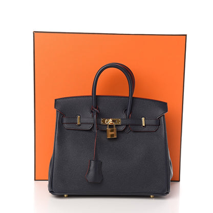 Hermes Epsom Contour Birkin 25 Bleu Indigo Rouge H 34 of 34