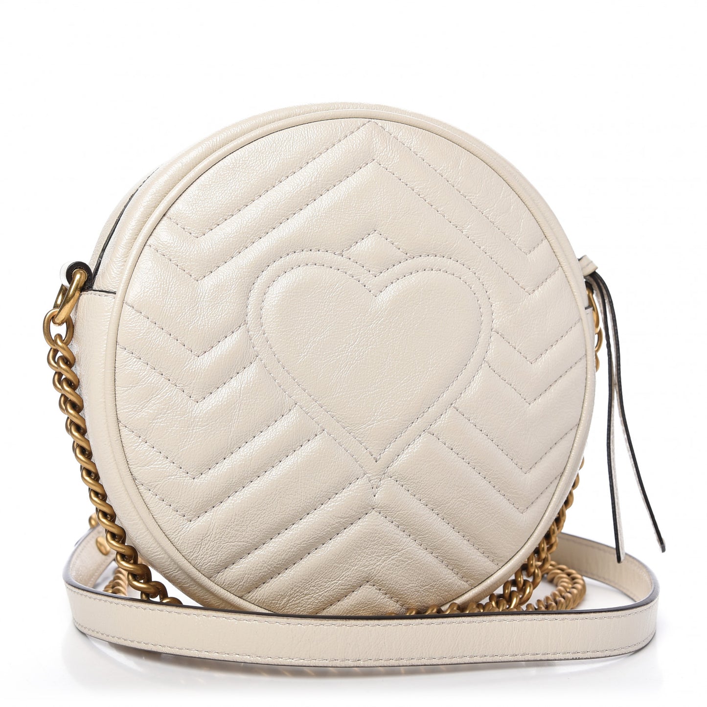 Calfskin Matelasse Mini GG Marmont Round Shoulder Bag White