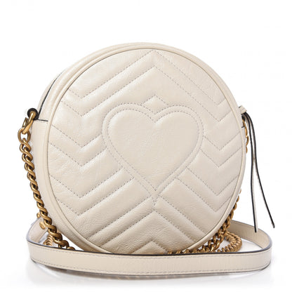 Gucci Calfskin Matelasse Mini GG Marmont Round Shoulder Bag White 3 of 9