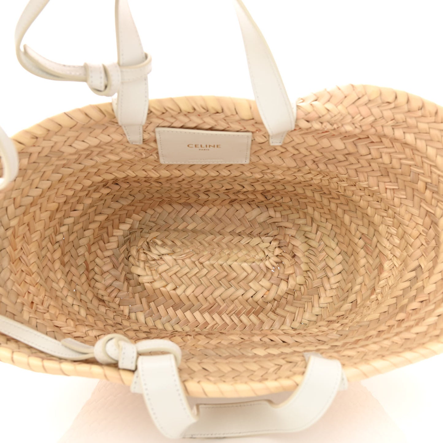 Raffia Calfskin Triomphe Teen Panier White