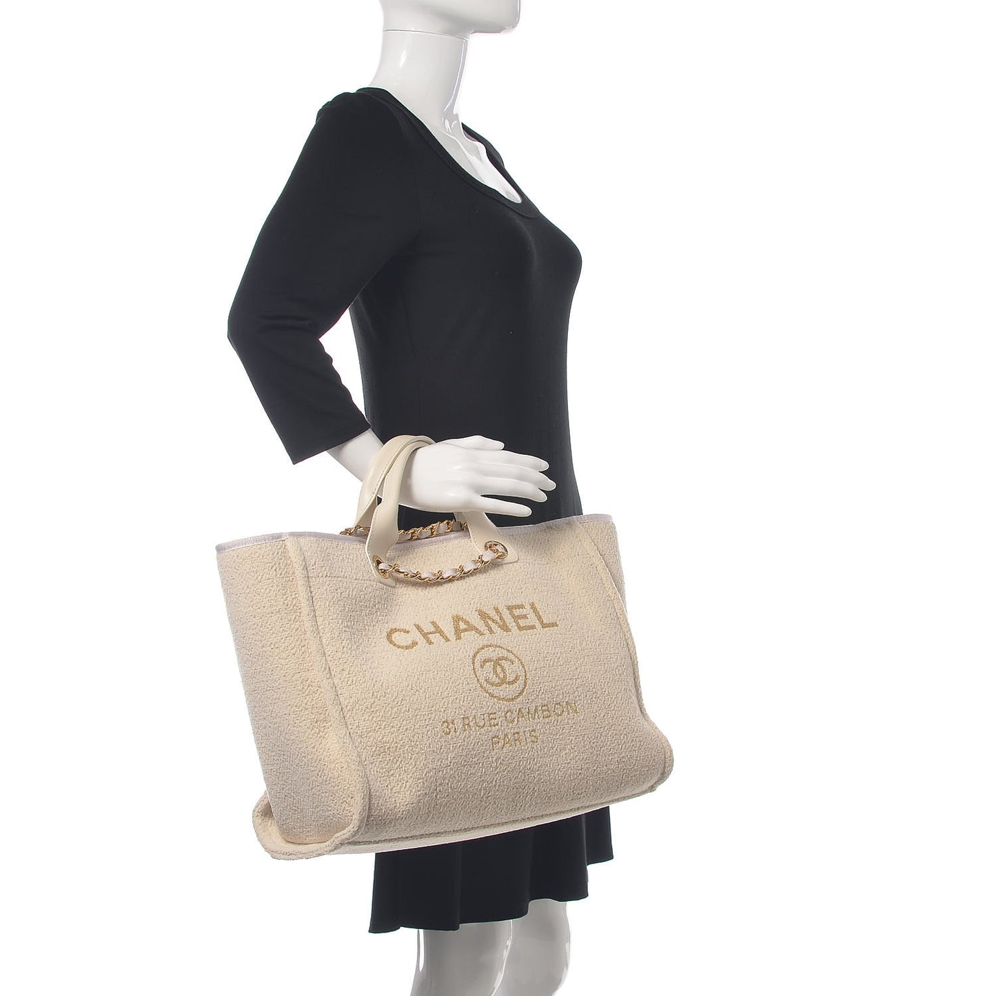 Lurex Boucle Large Deauville Tote White