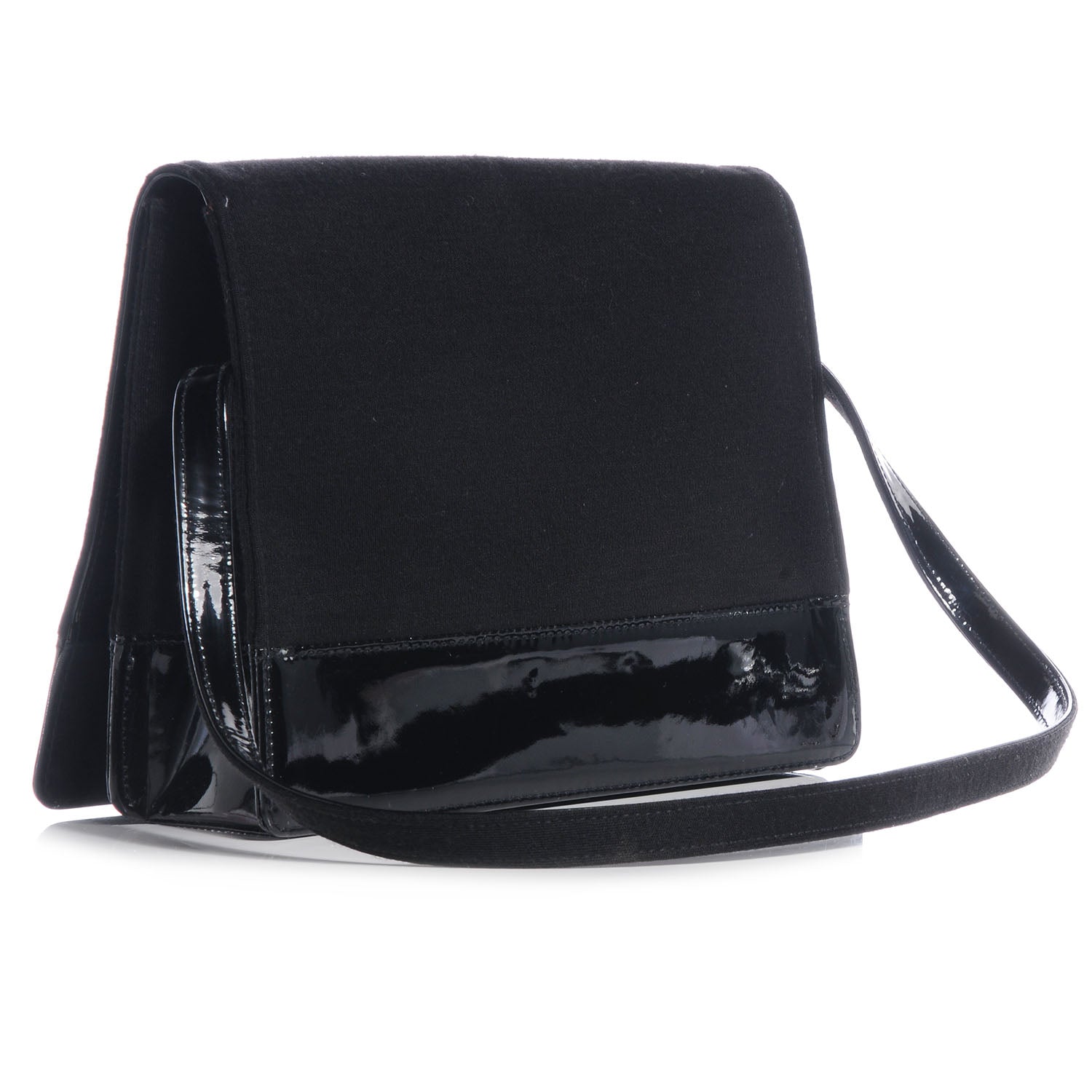 Chanel Patent Jersey Shoulder Flap Bag Black 3 of 8