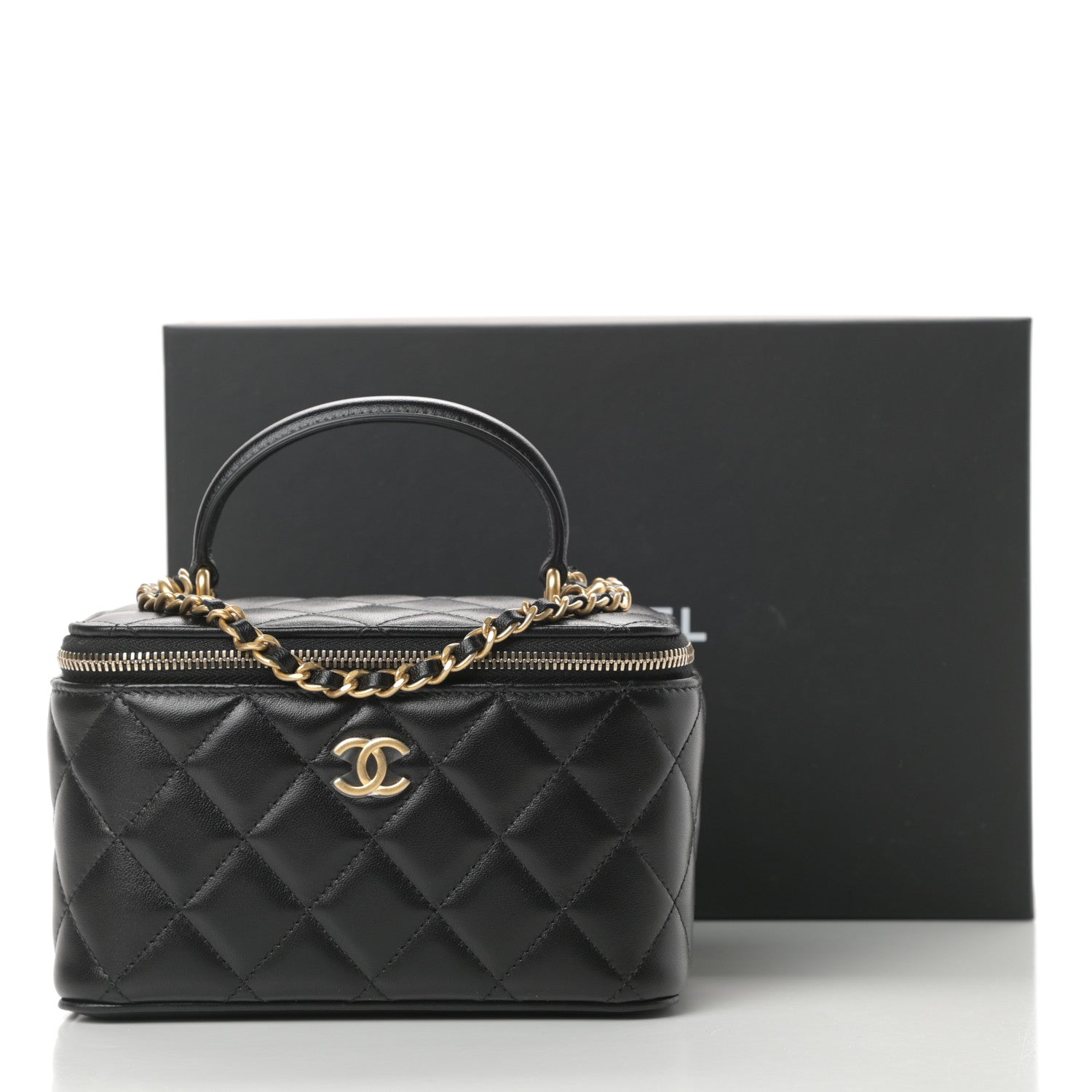 Chanel Lambskin Quilted Small Top Handle Vanity Case With Chain Black 11 of 11