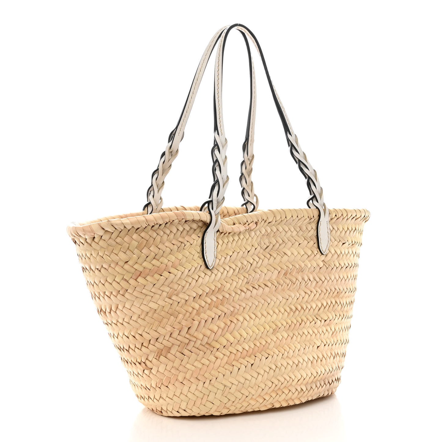Palmitto Vitello Woven Braided Large Basket Tote Bag Naturale White