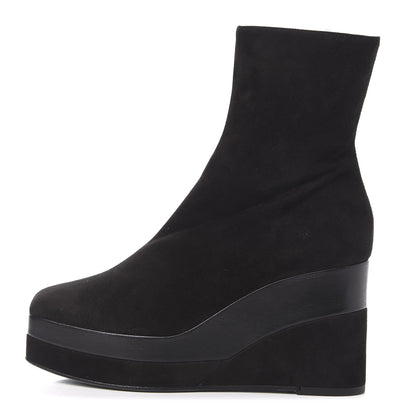 Hermes Suede Goatskin Womens Wedge Boot 39 Black 1 of 10