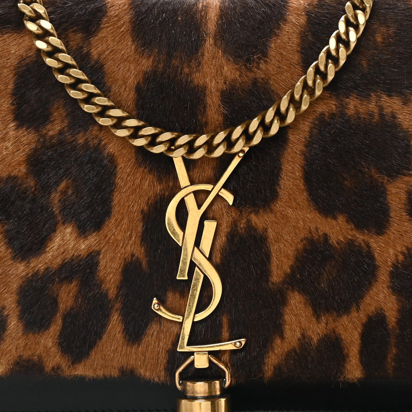 Pony Hair Leopard Print Classic Monogram Kate Tassel Chain Wallet Black
