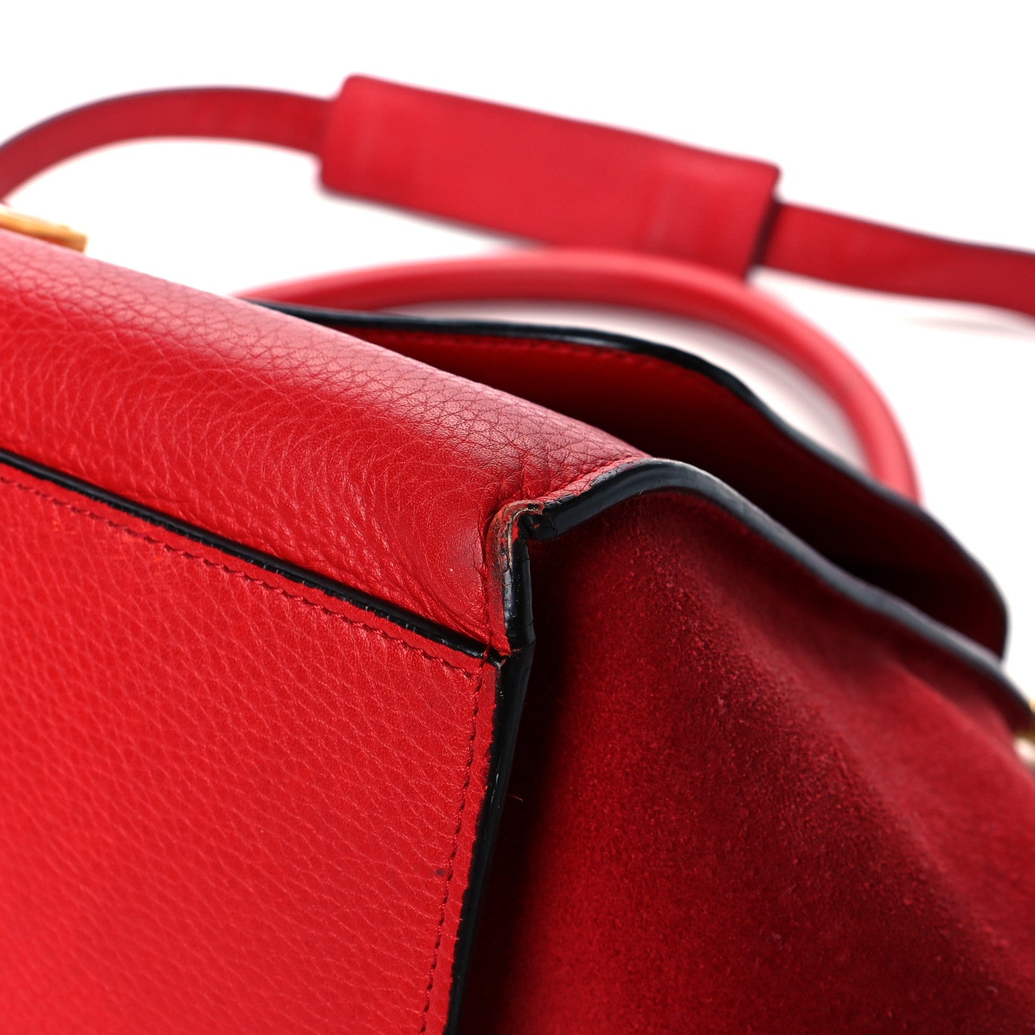 Celine Drummed Calfskin Suede Medium Trapeze Coquelicot 9 of 19