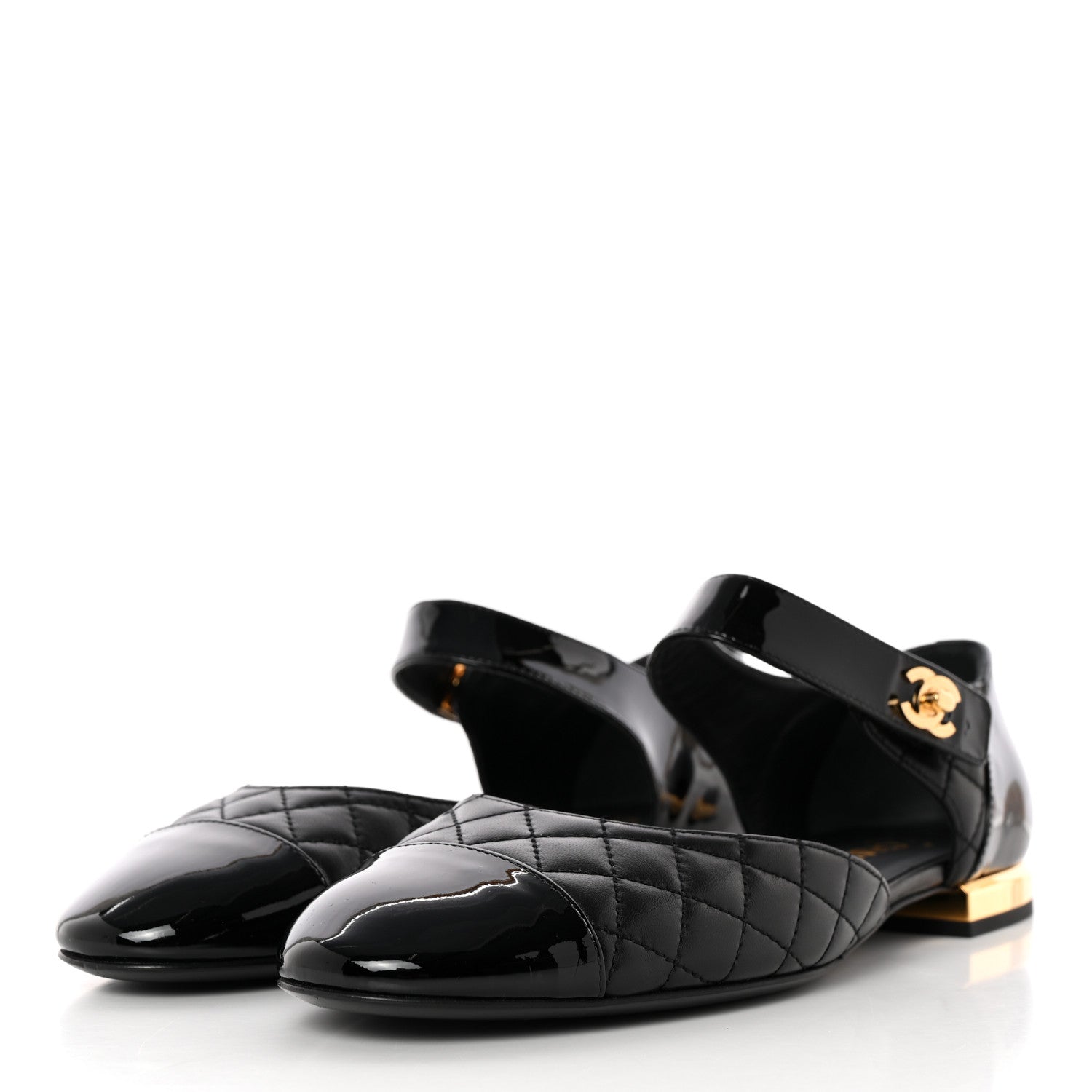 Chanel Patent Lambskin Quilted Cap Toe Ballerina Flats 39 Black 3 of 11