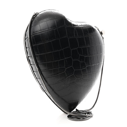 Saint Laurent Calfskin Crocodile Embossed Monogram Love Box Bag Black 3 of 11