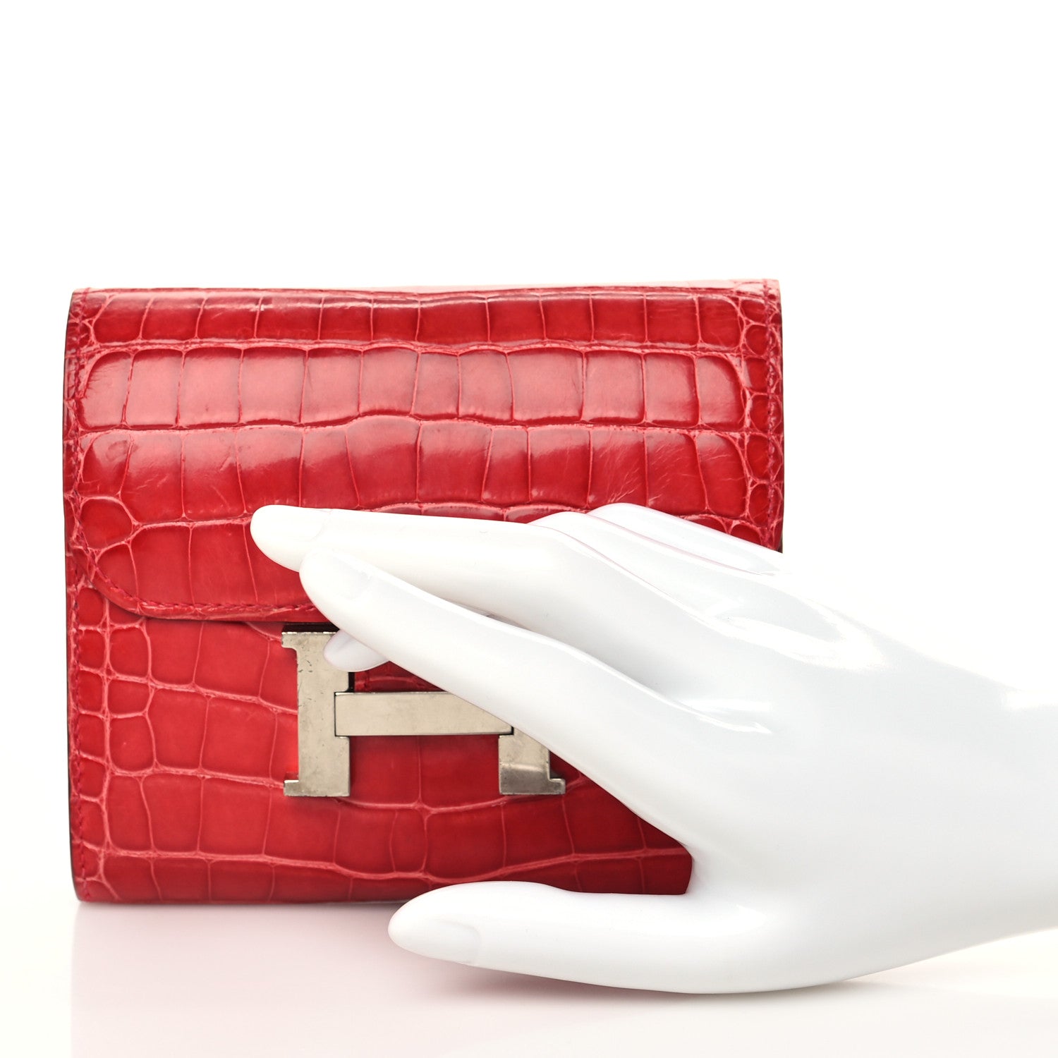 Hermes Shiny Alligator Constance Short Wallet Geranium 2 of 7