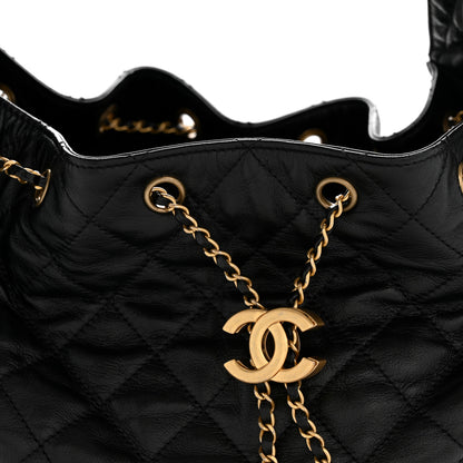 Chanel Shiny Crumpled Calfskin Quilted Medium Chanel 25 Handbag Black 8 of 11