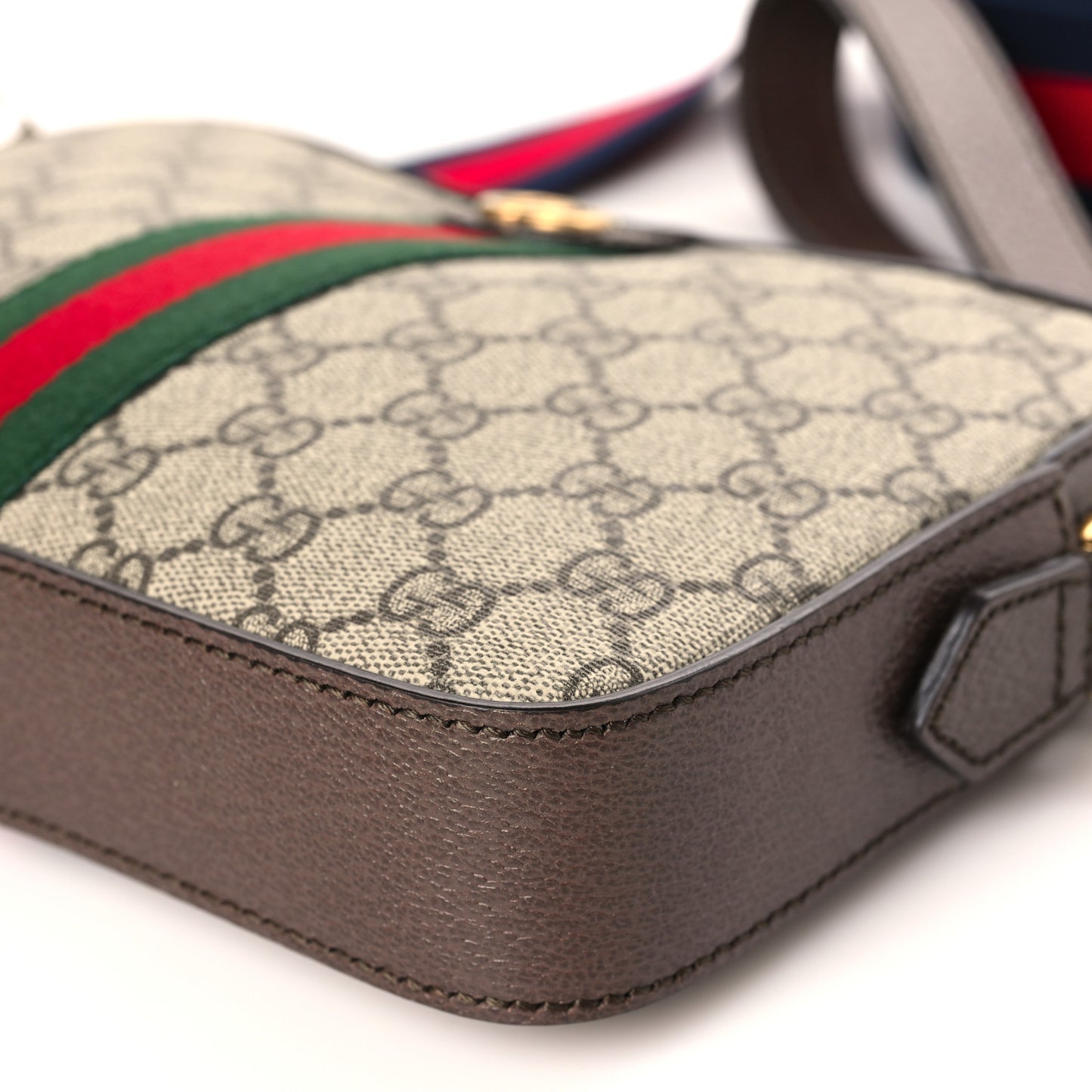 GG Supreme Monogram Textured Dollar Calfskin Web Ophidia Wristlet Shoulder Bag Beige Ebony New Acero