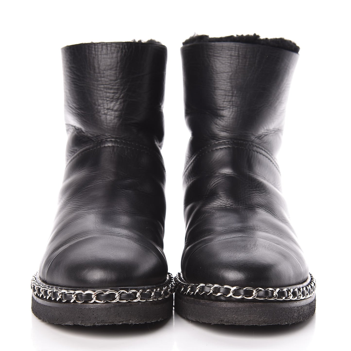 Calfskin Shearling Quilted Short Boots 37 Black