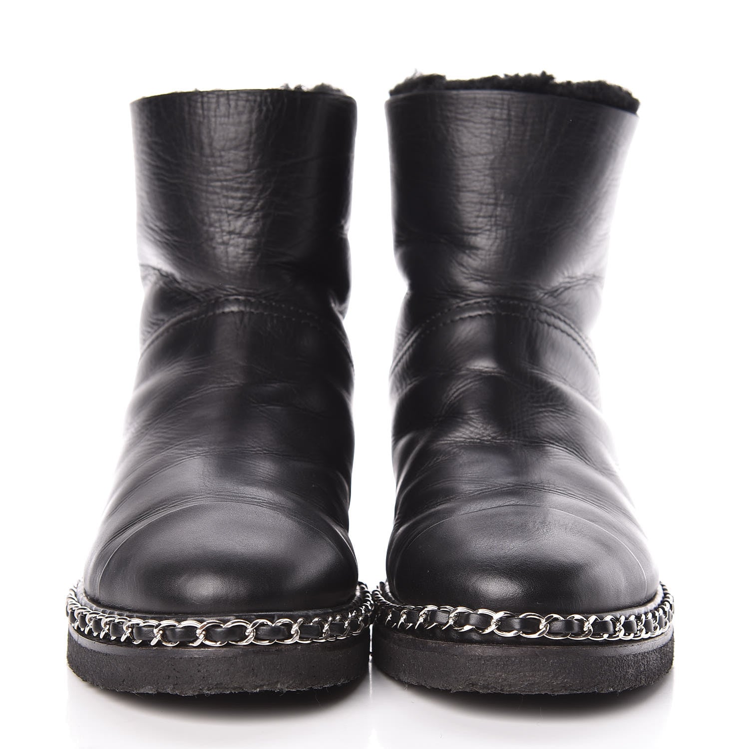 Chanel Calfskin Shearling Quilted Short Boots 37 Black 2 of 8