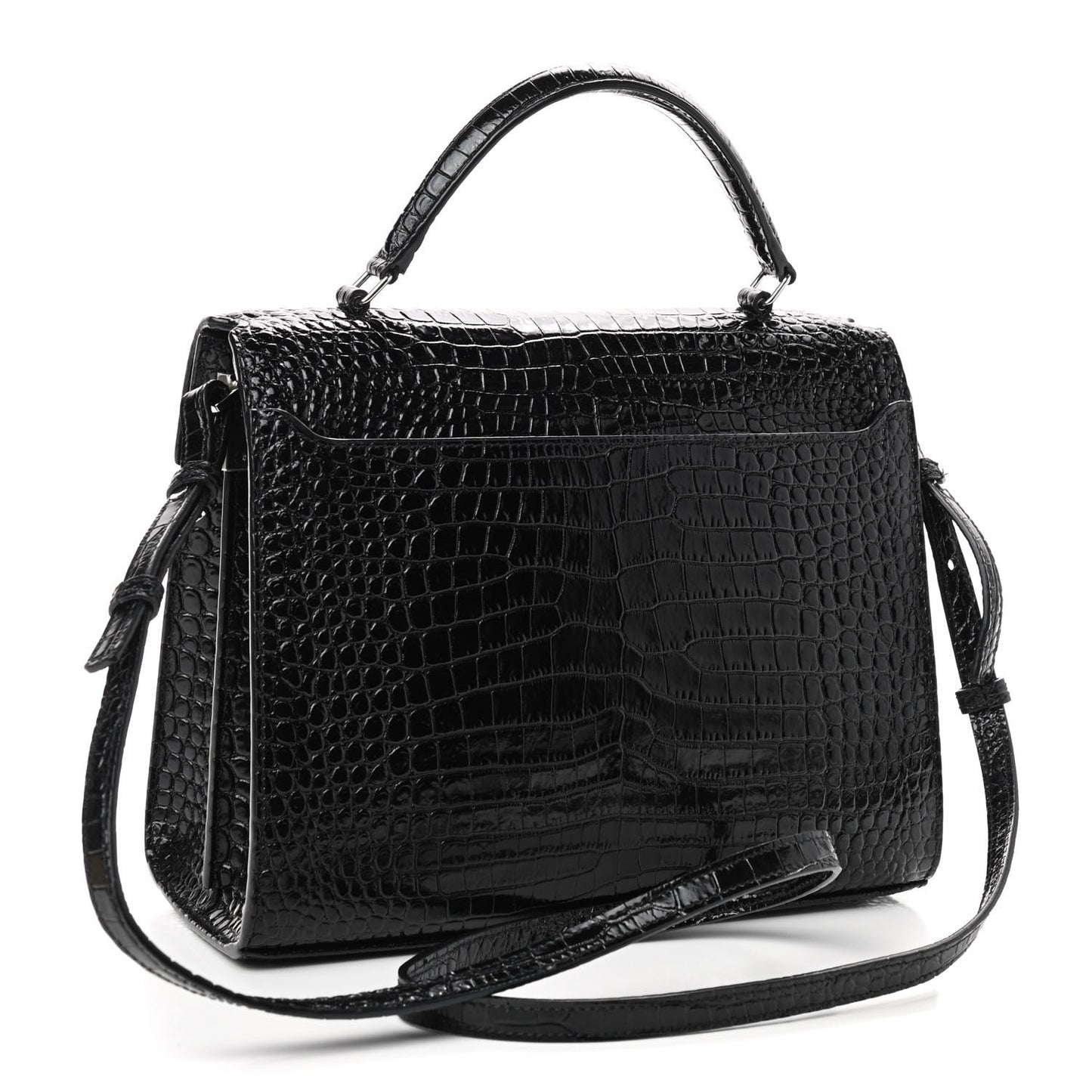 Calfskin Crocodile Embossed Medium Classic Monogram Cassandra Top Handle Black Rouge Legion