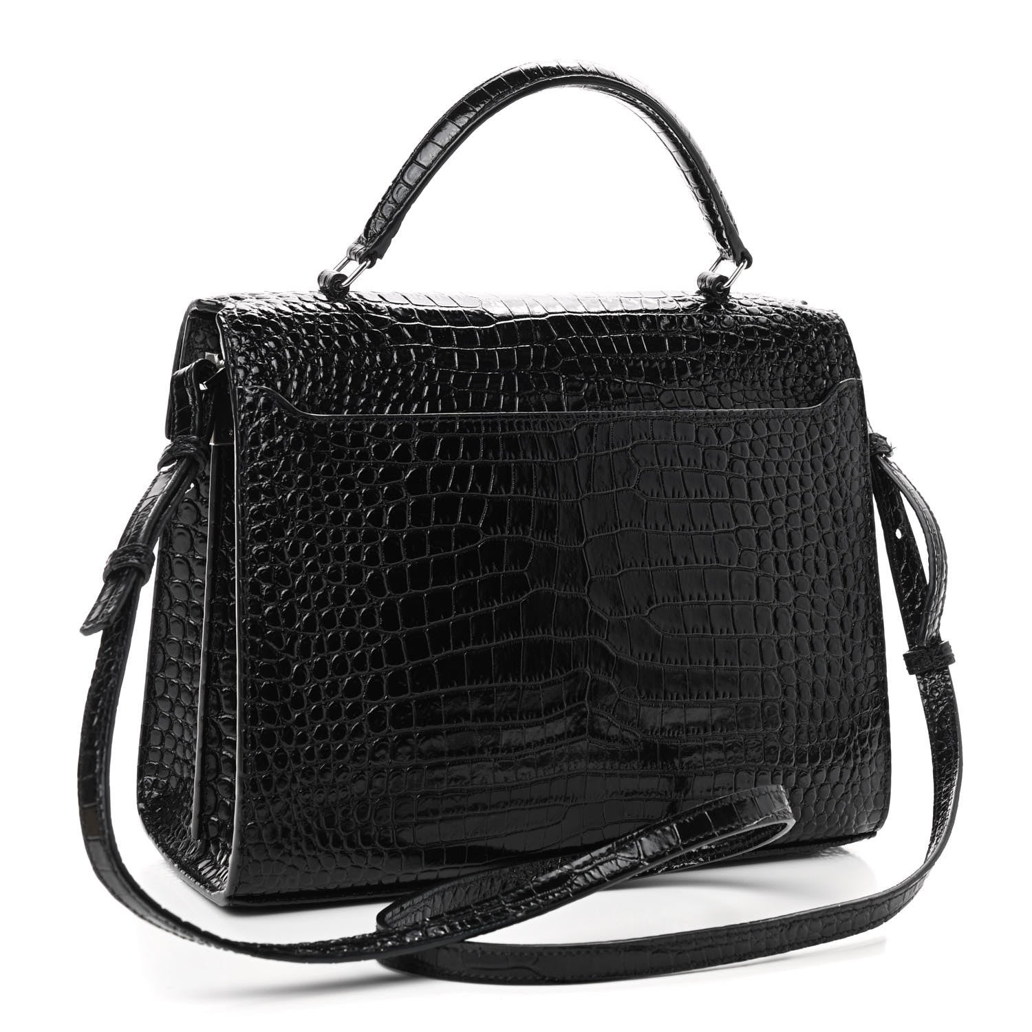 Saint Laurent Calfskin Crocodile Embossed Medium Classic Monogram Cassandra Top Handle Black Rouge Legion 3 of 8