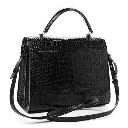 Saint Laurent Calfskin Crocodile Embossed Medium Classic Monogram Cassandra Top Handle Black Rouge Legion 3 of 8