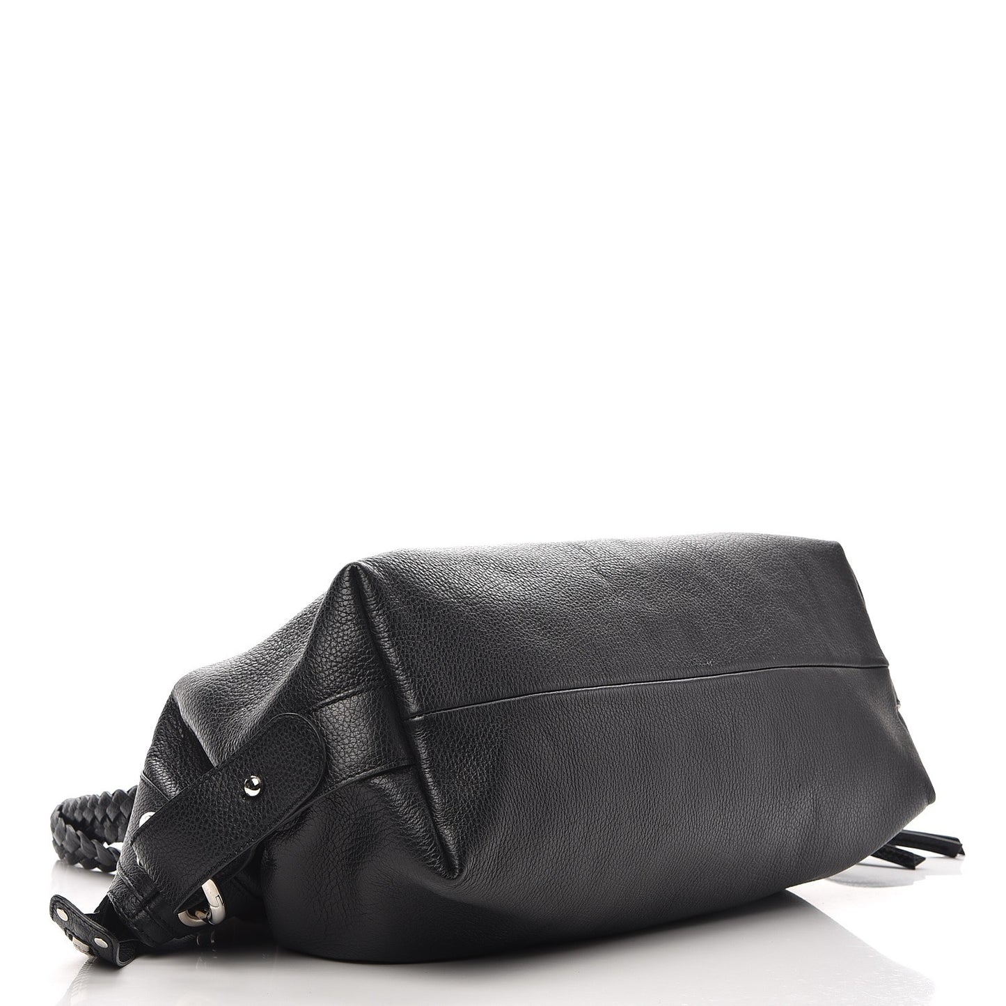Pebbled Calfskin Large Bamboo Bar Tassel Shoulder Bag Black