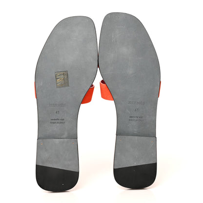 Hermes Suede Goatskin Oran Sandals 41 Orange Synthetique 5 of 10