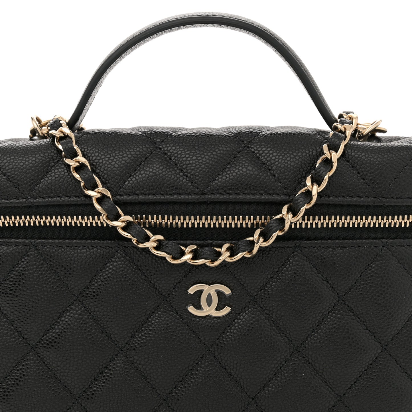 Caviar Quilted Top Handle Slim Vanity With Chain Black