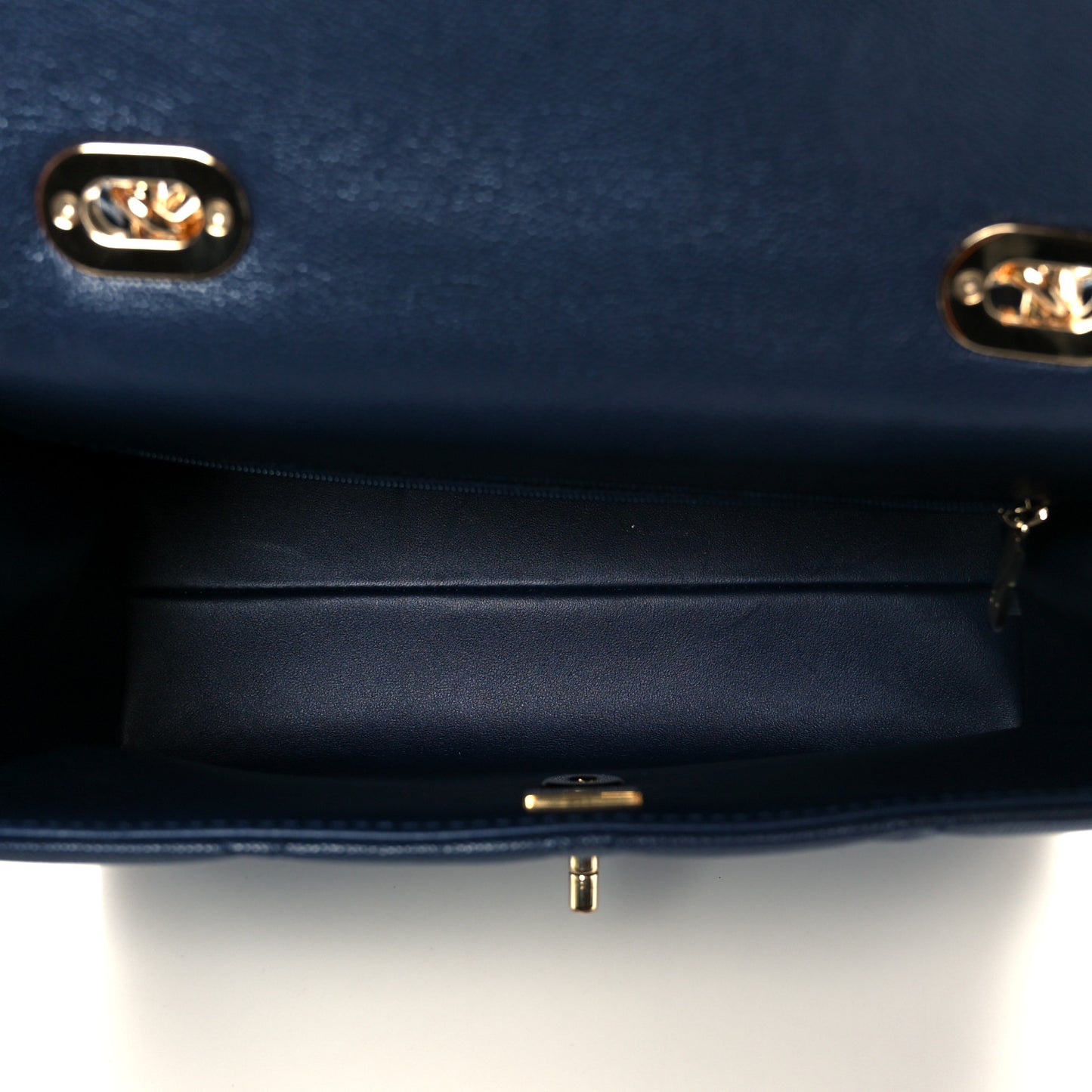 Caviar Quilted Retro Twist Top Handle Flap Navy