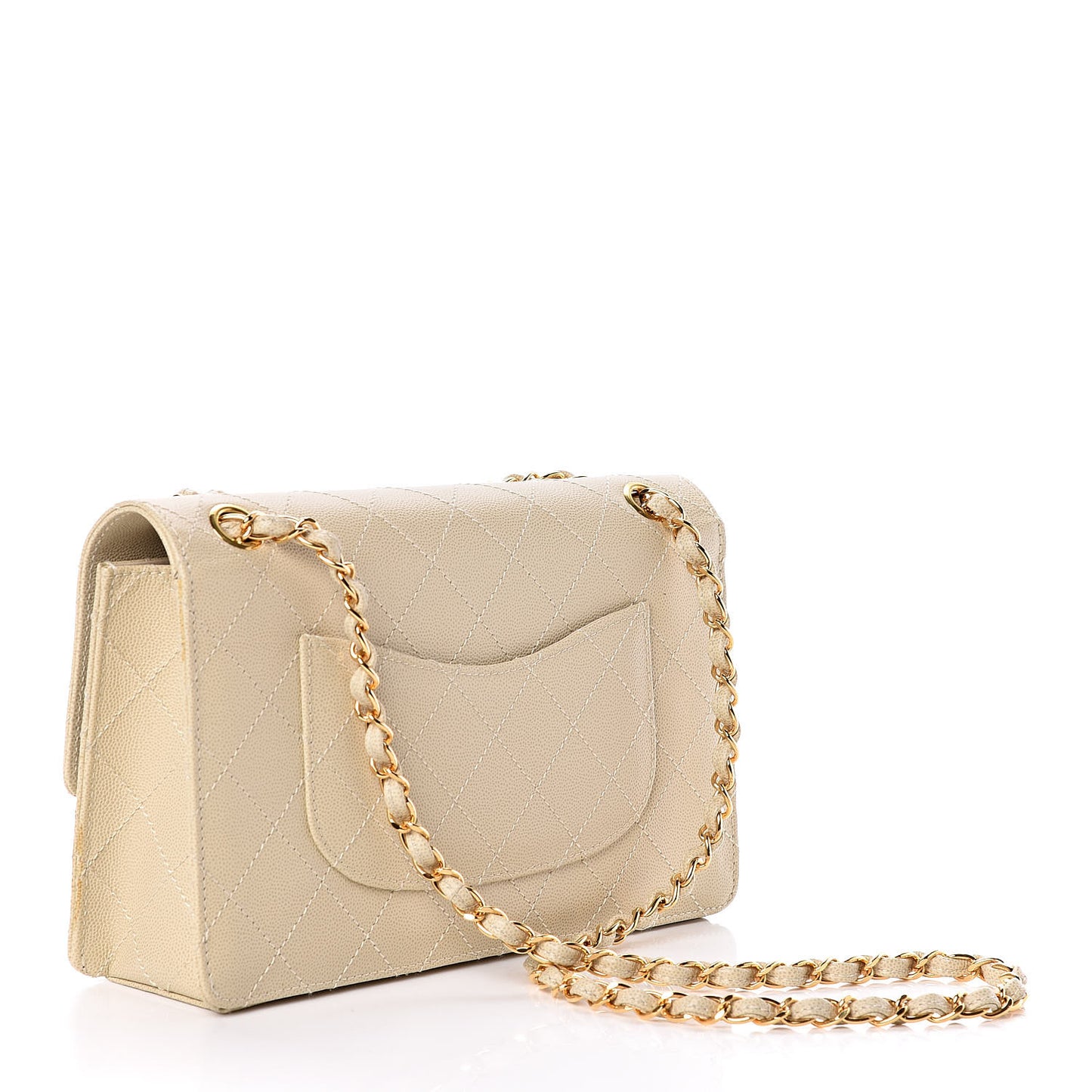 Caviar Stitch Medium Single Flap Beige Clair