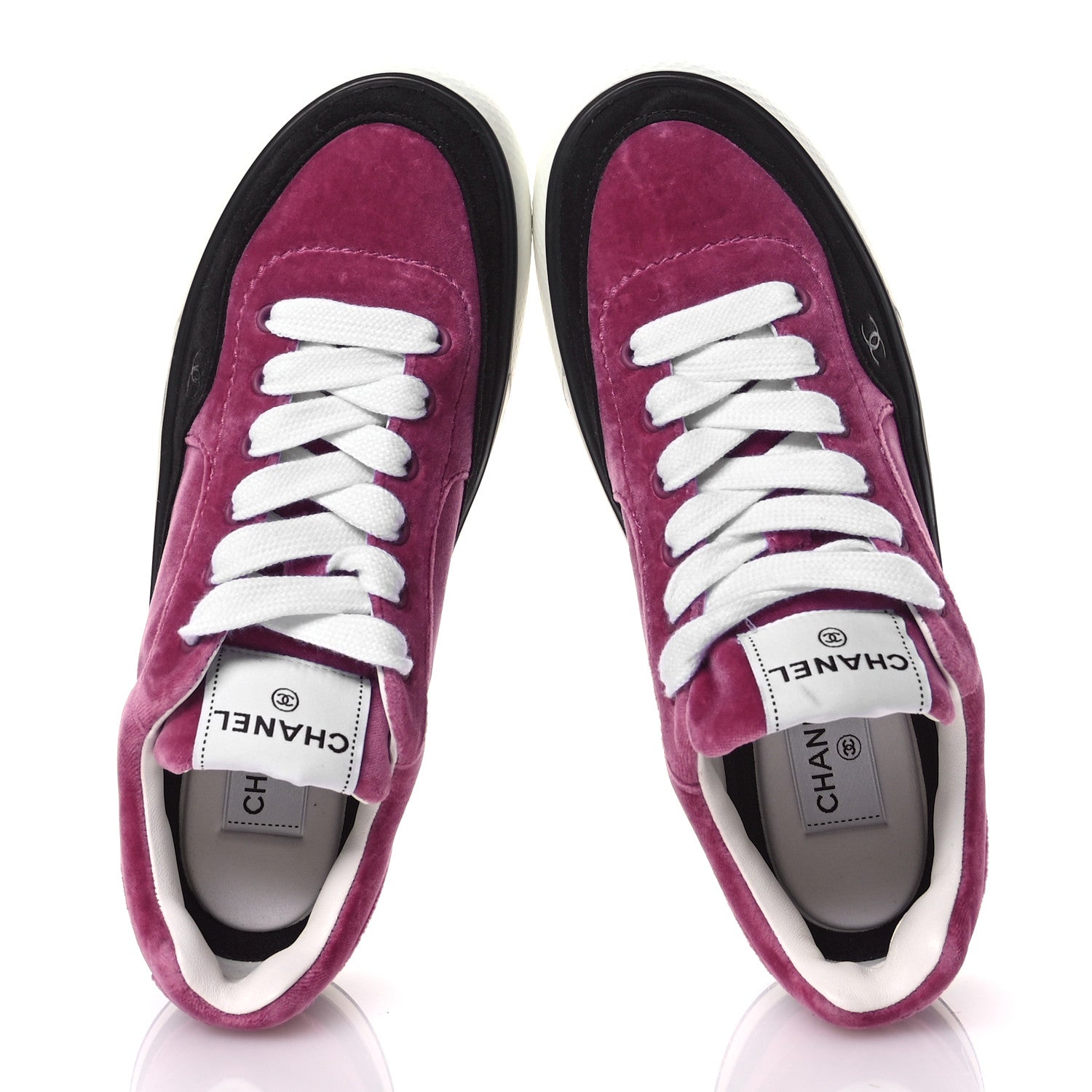 Chanel Calfskin Velvet Womens CC Sneakers 40.5 Black Pink 2 of 9
