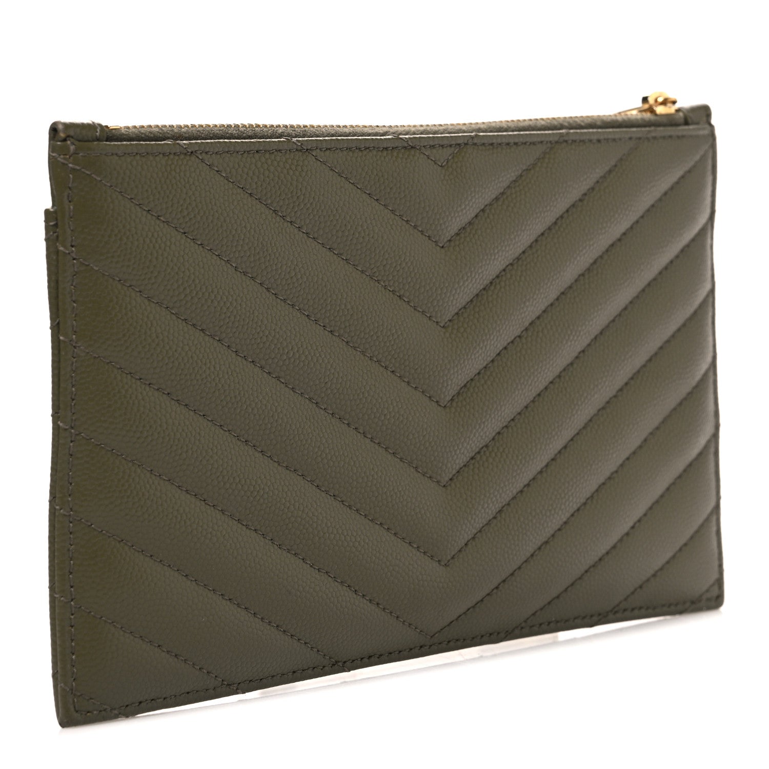 Saint Laurent Grain De Poudre Chevron Monogram Bill Pouch Vert Kaki 3 of 8