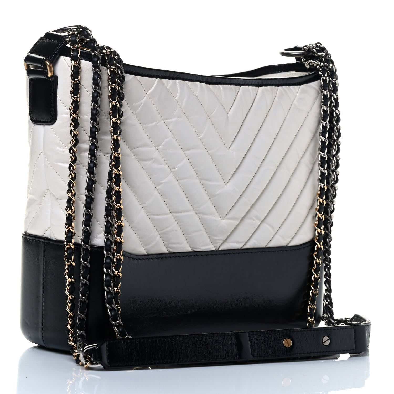 Chanel Aged Calfskin Chevron Quilted Medium Gabrielle Hobo White Black 2 of 4