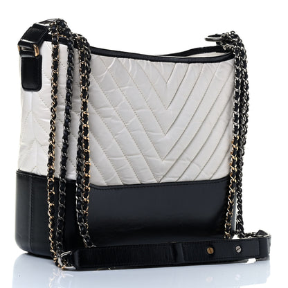 Chanel Aged Calfskin Chevron Quilted Medium Gabrielle Hobo White Black 2 of 4