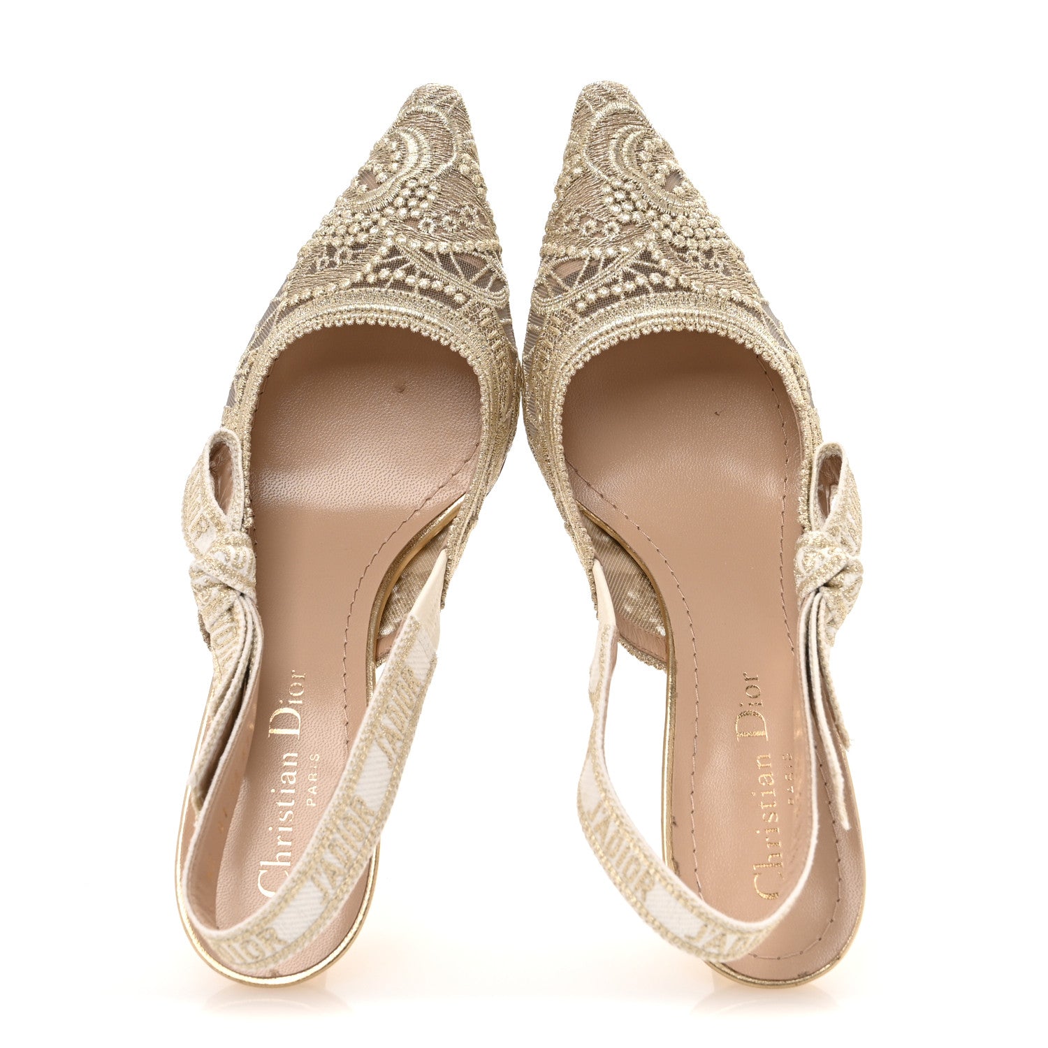 Christian Dior Transparent Metallic Embroidered Mesh Macrame Constantine Embroidered J'Adior Slingback 65mm Pumps 37.5 Pale Gold 2 of 9