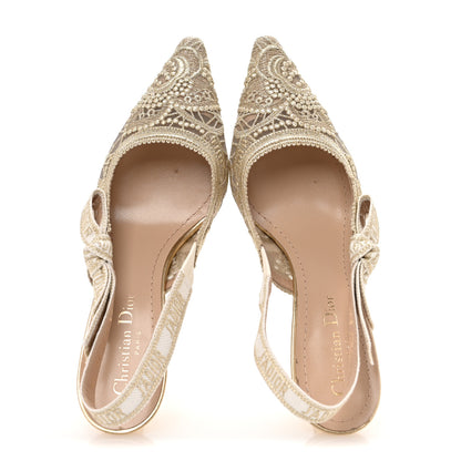 Christian Dior Transparent Metallic Embroidered Mesh Macrame Constantine Embroidered J'Adior Slingback 65mm Pumps 37.5 Pale Gold 2 of 9