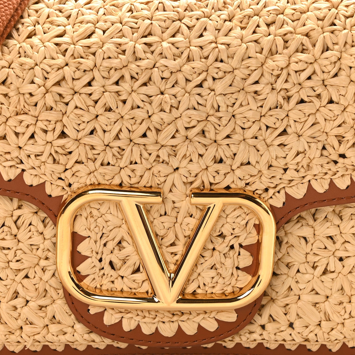 Valentino Garavani Raffia Calfskin Vlogo Alltime Shoulder Bag Natural Saddle Brown 7 of 9