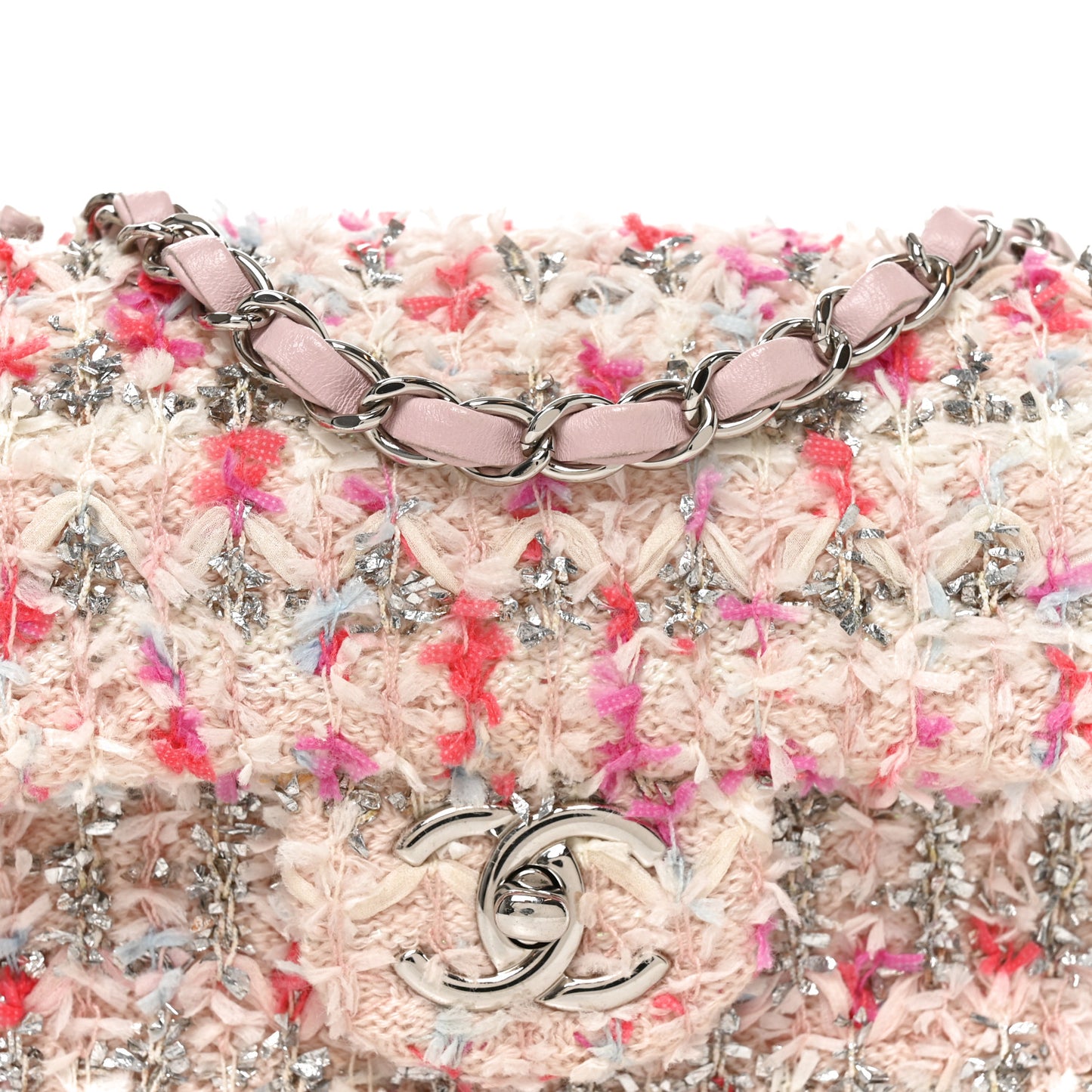 Tweed Quilted Mini Rectangular Flap Light Pink Silver Blue