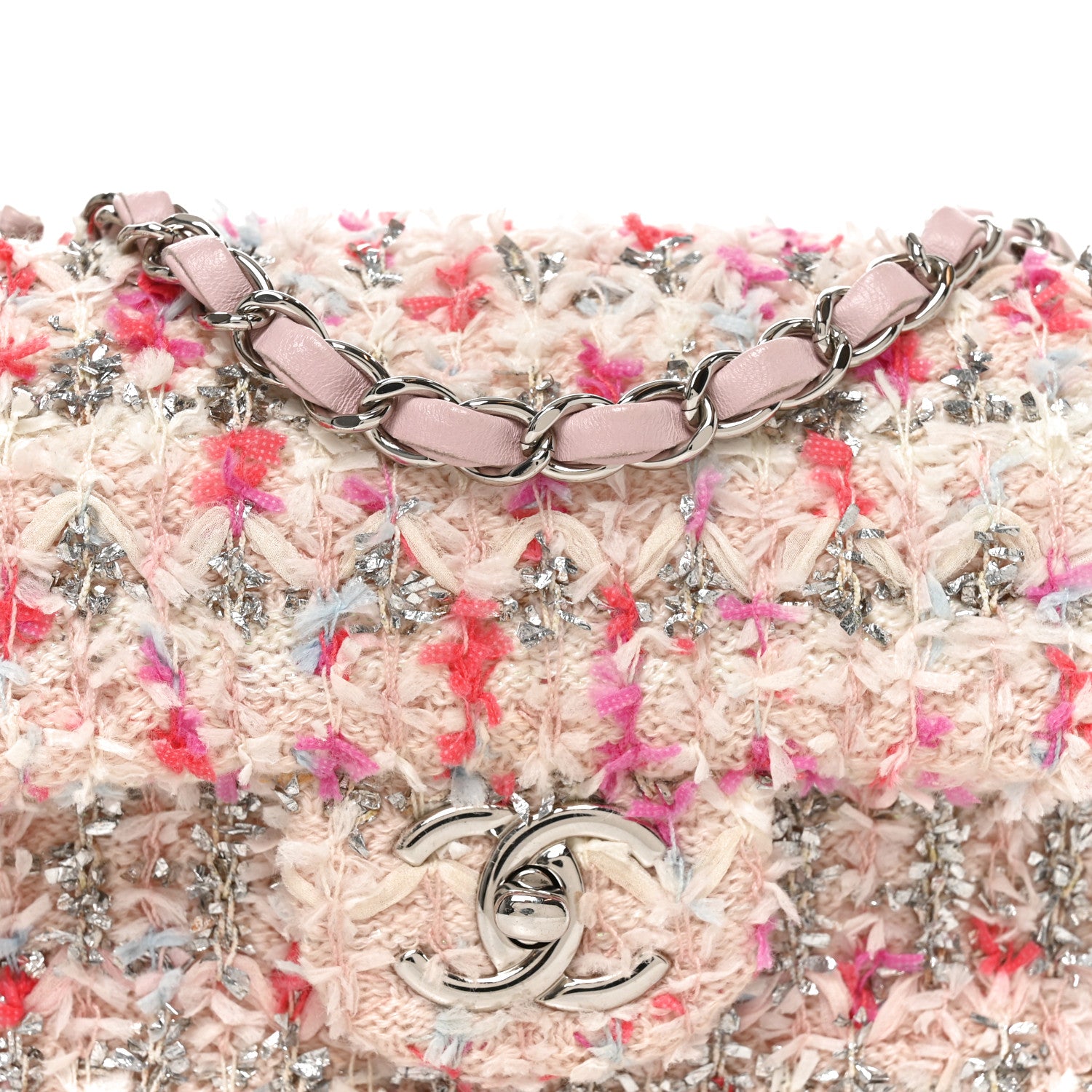 Chanel Tweed Quilted Mini Rectangular Flap Light Pink Silver Blue 8 of 10