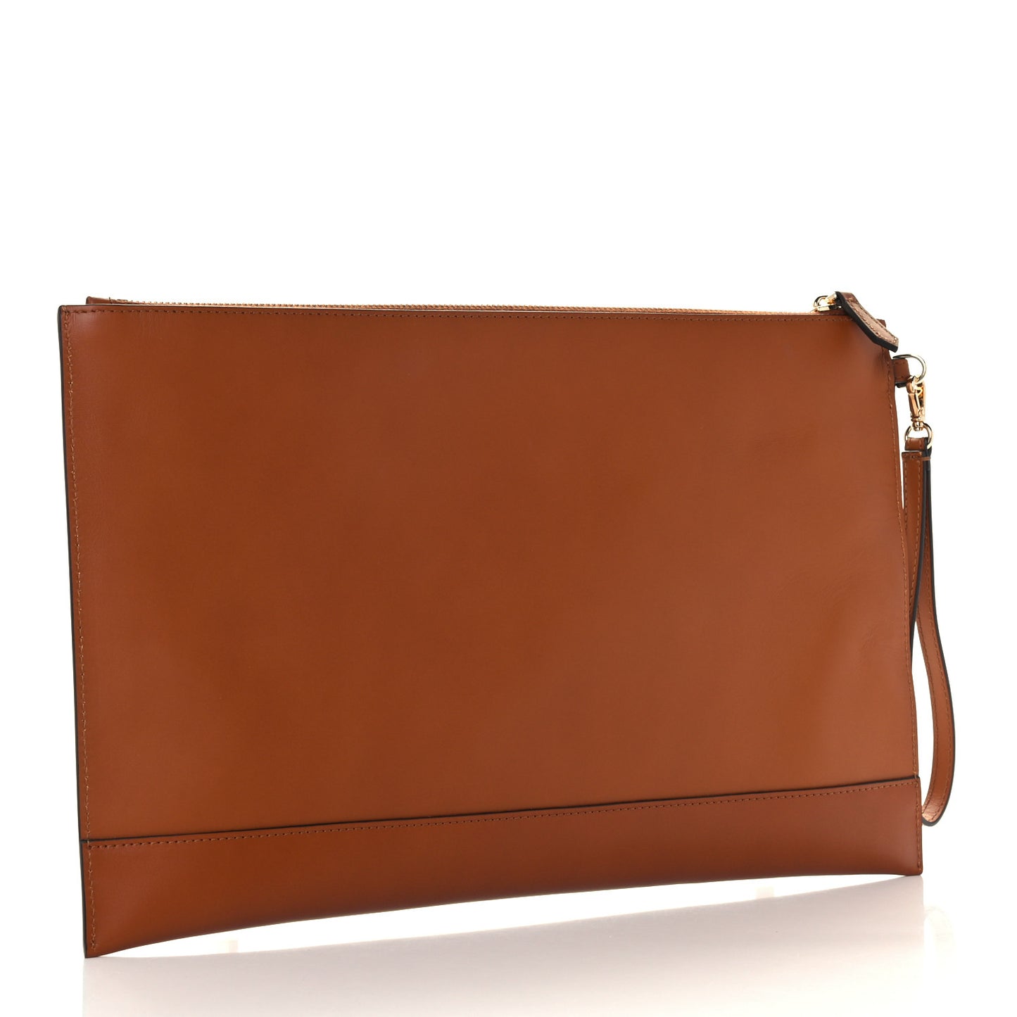 Vitello King Logo Embossed Large Flat Pouch Cuoio