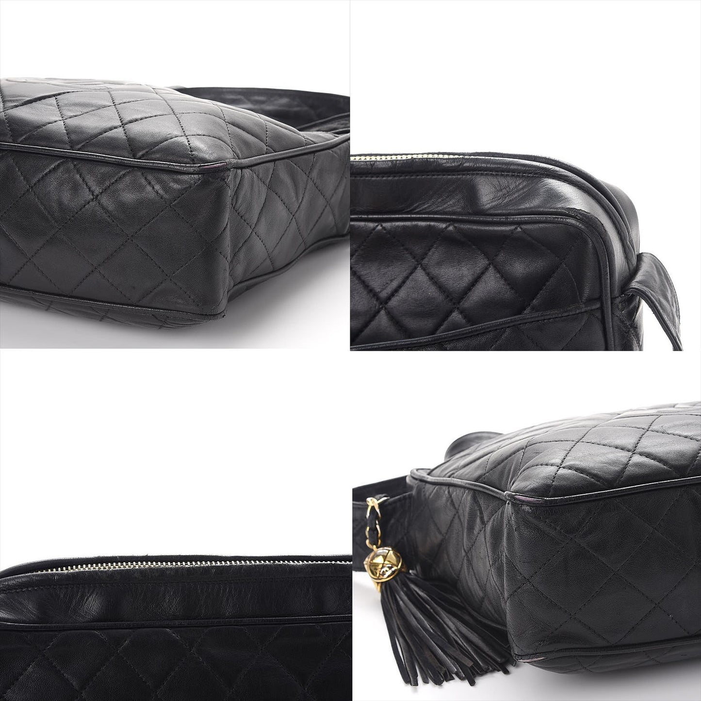 Lambskin Quilted Tassel Camera Case Black