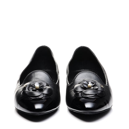 Chanel Lambskin Patent Calfskin Camellia Cap Toe Loafers 38 Black 2 of 10